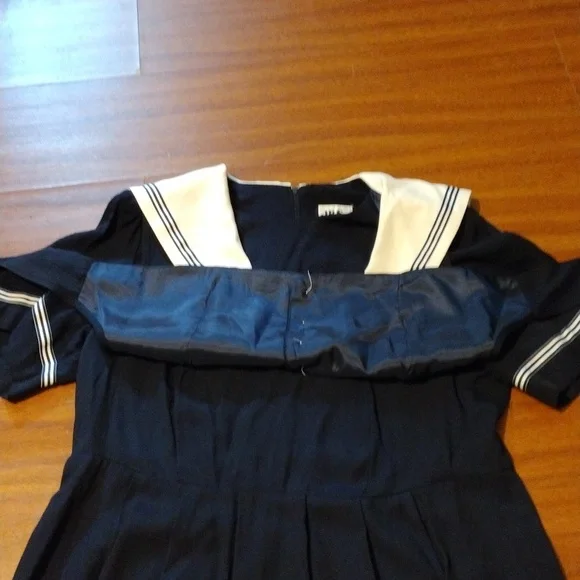 Vintage 80's 90's J.B.S. LTD Navy Blue Sailor Inspired Midi Dress USA Made - Picture 12 of 14